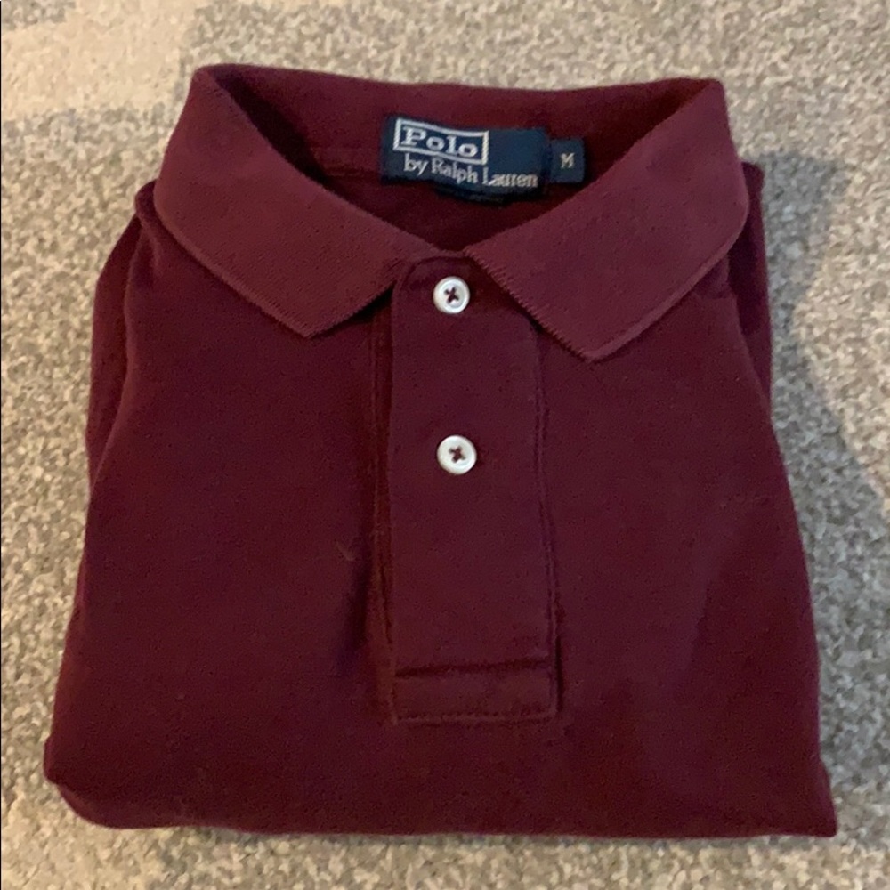 Men’s maroon long sleeve polo